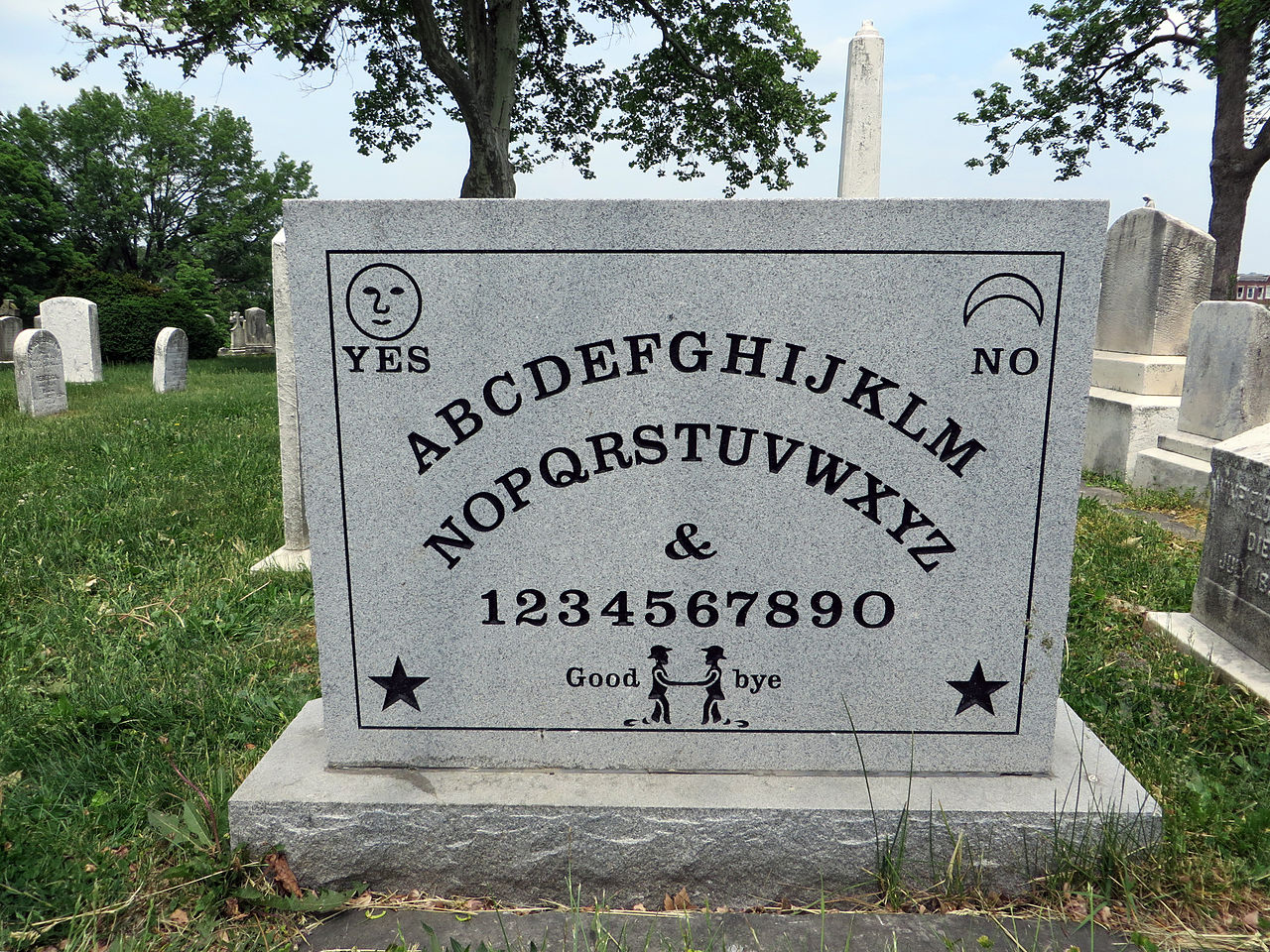 Grave marker (back) for Elijah Bond, patent holder for the Ouija Board. 